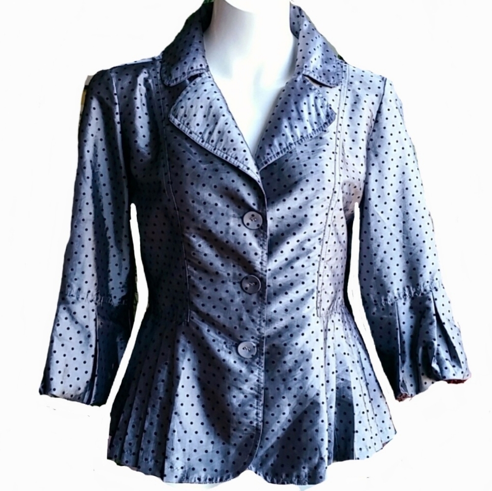 Dress Barn Collection Silver Polka Dot Jacket Lightweight Size Small